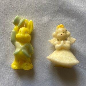 Gurly vintage 3-1/2” Easter Bunny Candle and 3” Gurly Praying Angel